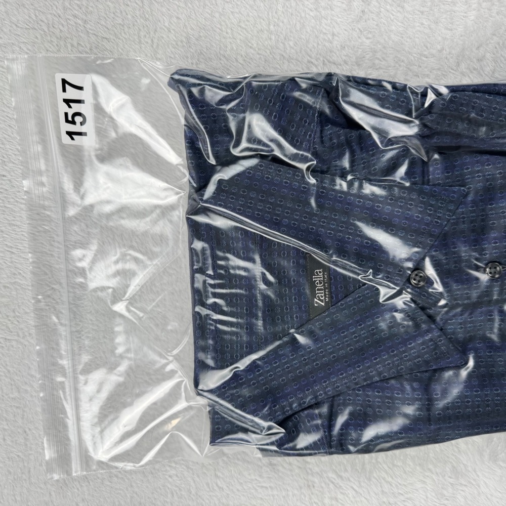 Zanella Button Up Shirt Mens XL Blue Striped Geometric Harold HBD Made In Italy - Picture 12 of 12